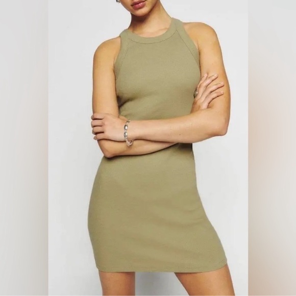 NWOT Reformation Loretta Rib Cotton Tank Dress in Celery Size M - Picture 3 of 13